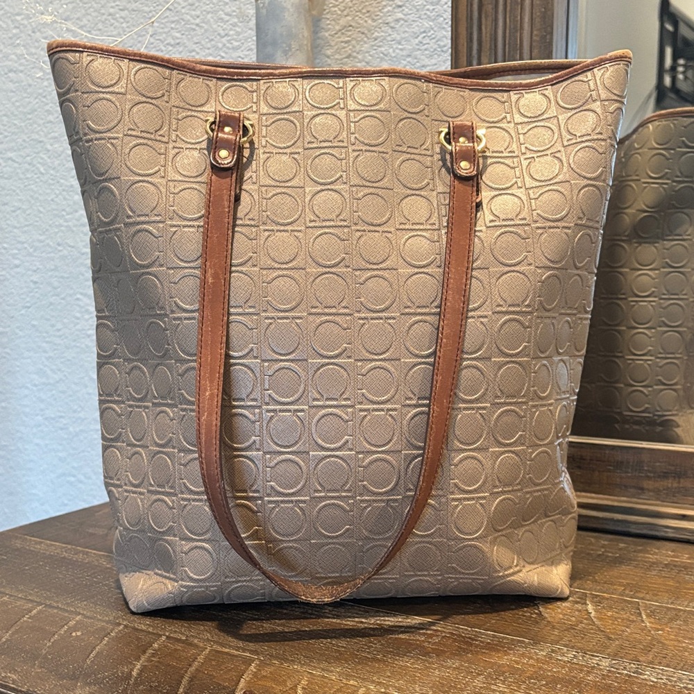 Salvatore Ferragamo Vintage Embossed Tote Bag – Leather Trim